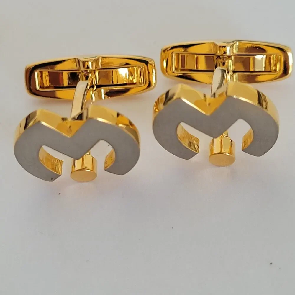 Mila Schon M Logo Tie Pin Clip‎ Cufflinks Set Gold Silver Tone Designer New